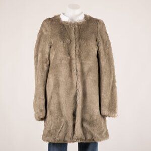 Uniqlo Gray Faux Fur Collarless Long Coat XS